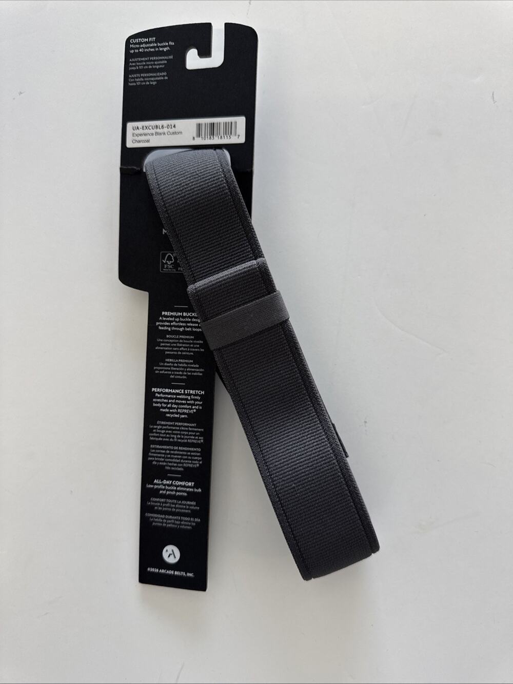 Arcade Life Style Belt Adjustable 40” In Lenght Experience Blank Custom Charcoal